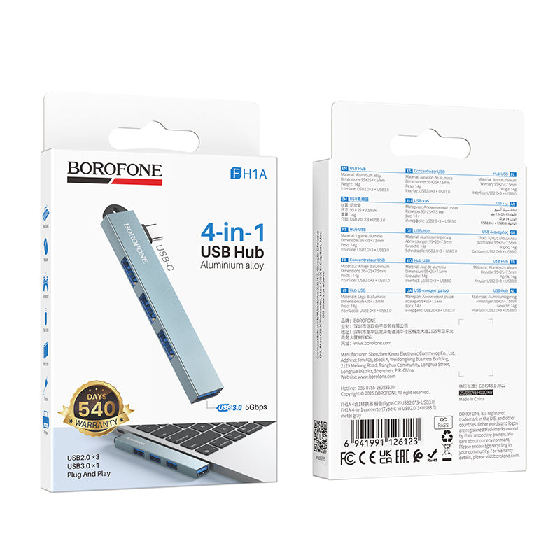 Hub USB-C 4 en 1 de Aleación de Aluminio Borofone FH1A