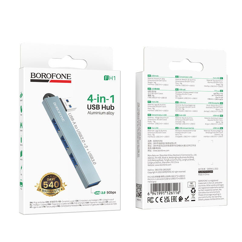 Hub USB-A 4 en 1 de Aleación de Aluminio Borofone FH1