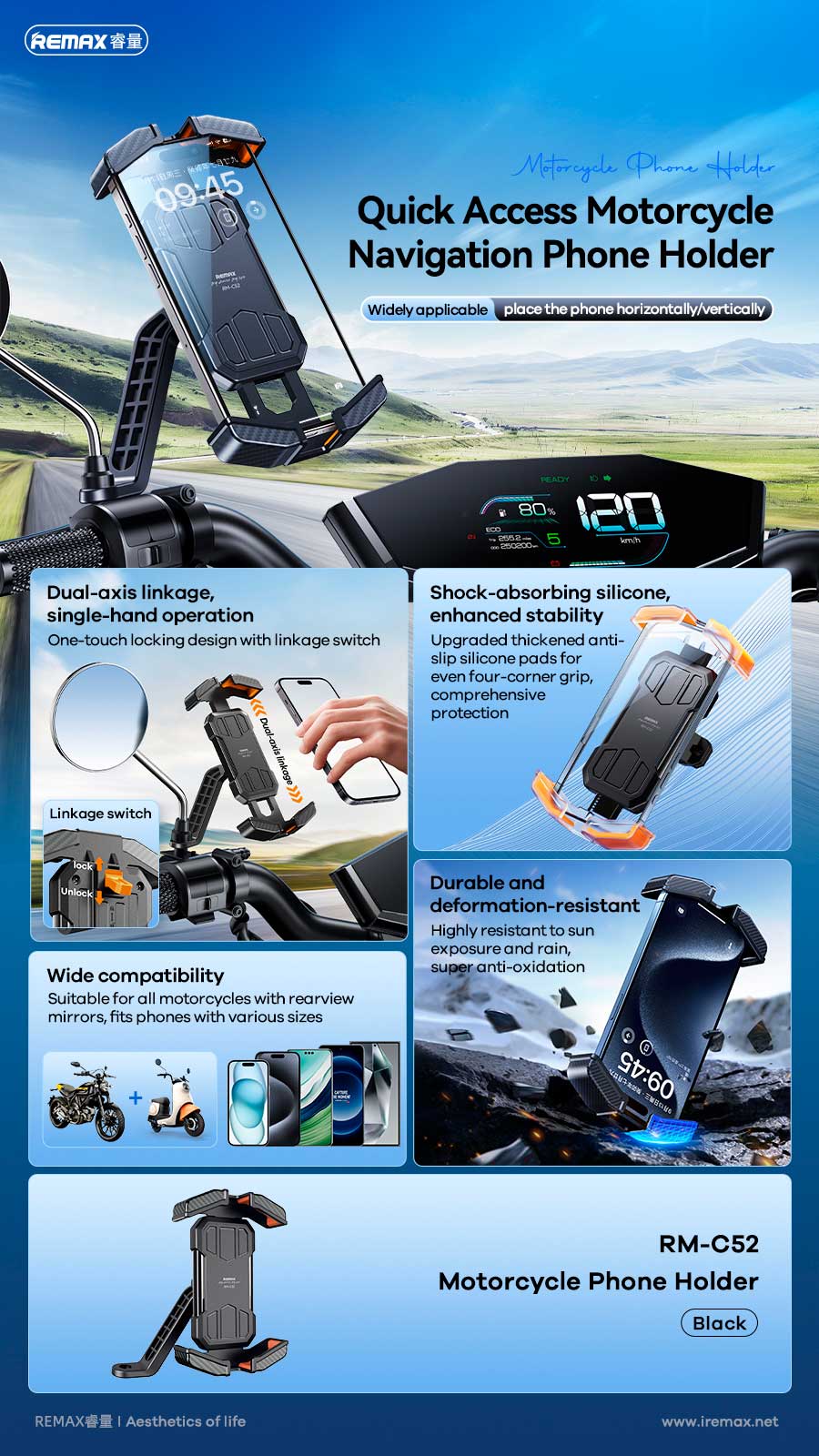 Remax RM-C52 – Soporte para Celular para Motocicleta