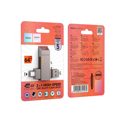 PENDRIVE HOCO 64GB UD15 DUAL USB + TIPO C