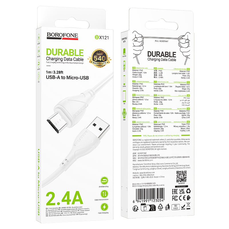 Cable BX121 USB-V8 (Micro USB) Blanco
