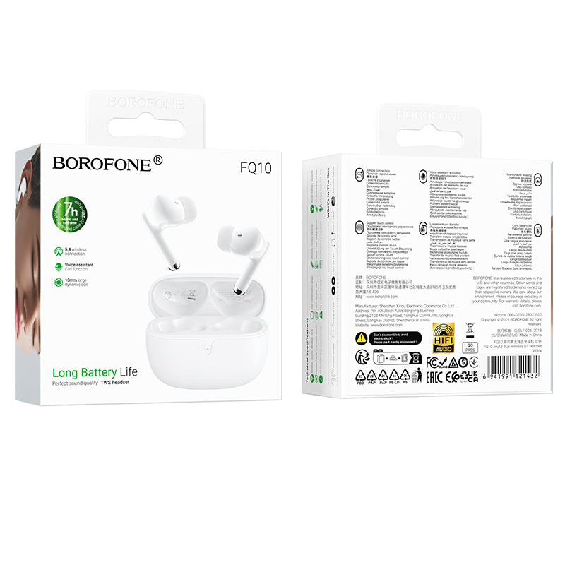 Audífonos Bluetooth Borofone FQ10 Blancos  Batería Larga Duración