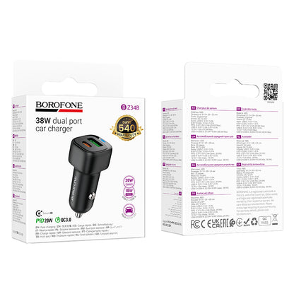 Cargador de Auto Dual Port (USB-C + USB-A, hasta 38 W) - Borofone BZ34B