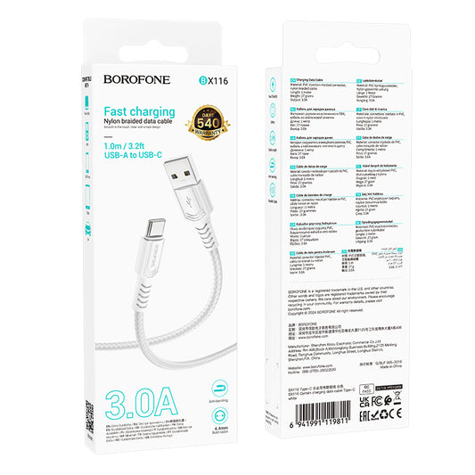 Cable Borofone BX116 USB a Type-C BLANCO
