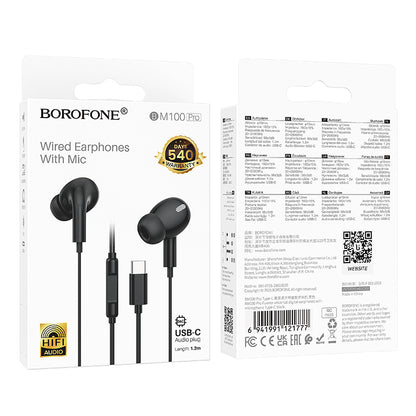 Audífonos Borofone BM100 Pro con Micrófono USB-C (NEGRO)