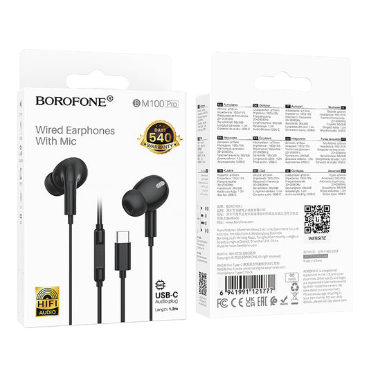 Audífonos Borofone BM100 Pro con Micrófono USB-C (NEGRO)