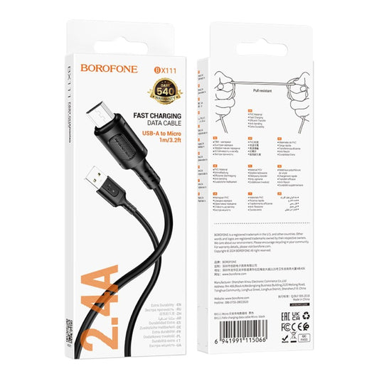 Cable de Carga Rápida BOROFONE BX111 Negro Micro USB 2.4A