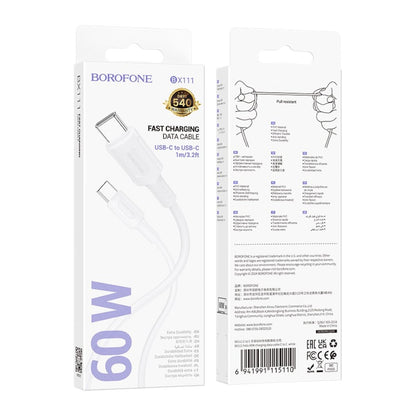 Cable Borofone BX111 USB-C a USB-C 60W Blanco