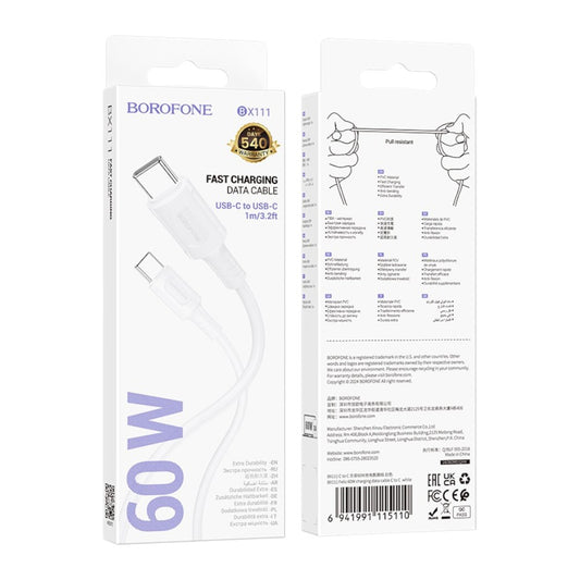 Cable Borofone BX111 USB-C a USB-C 60W Blanco