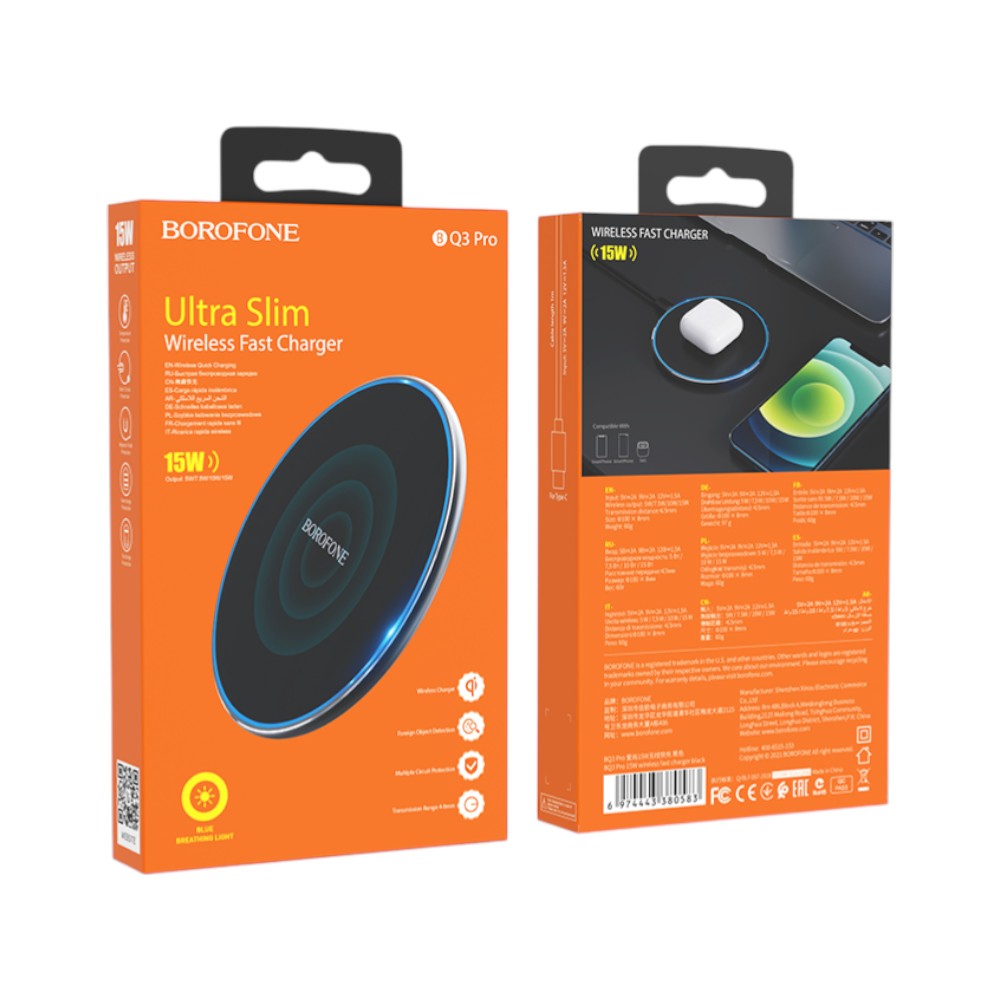 Cargador Inalámbrico Borofone BQ3 Pro  Ultra Slim 15W