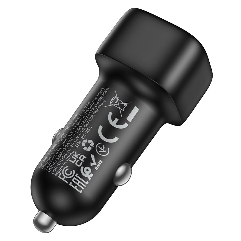 Cargador de Auto Dual Port (USB-C + USB-A, hasta 38 W) - Borofone BZ34B