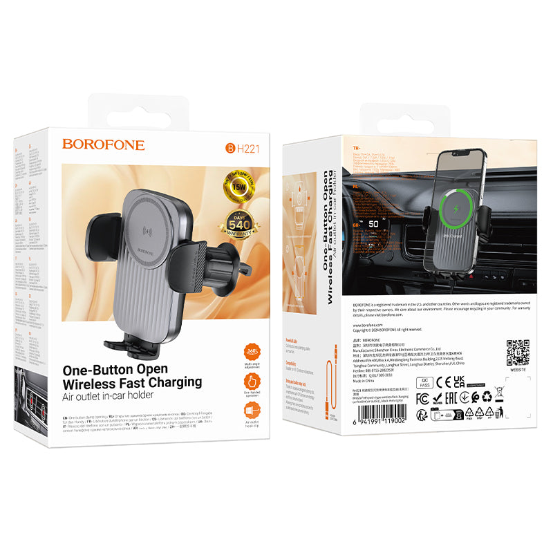 Soporte de auto con carga inalámbrica (hasta 15 W) - Borofone BH221