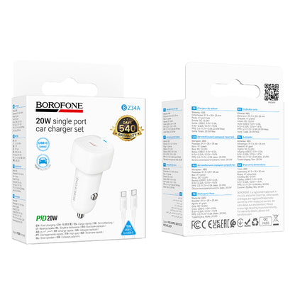 Cargador de Auto Borofone BZ34A PD 20W + Cable USB-C a C