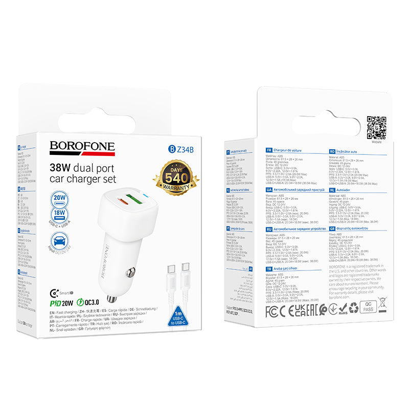 Cargador para Auto Borofone BZ34B 38W Dual Port + Cable