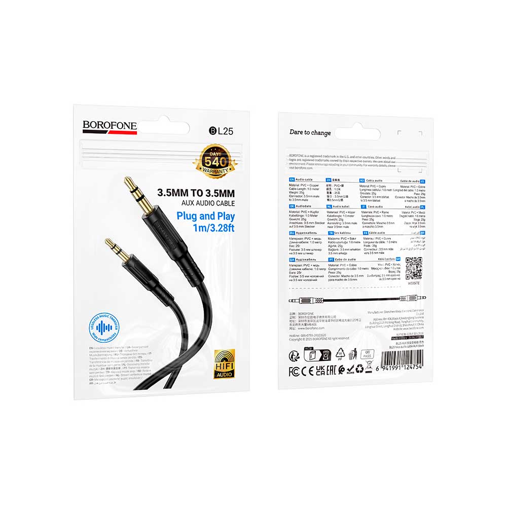 Borofone BL25 – Cable Auxiliar 3.5 mm a 3.5 mm (1 m)