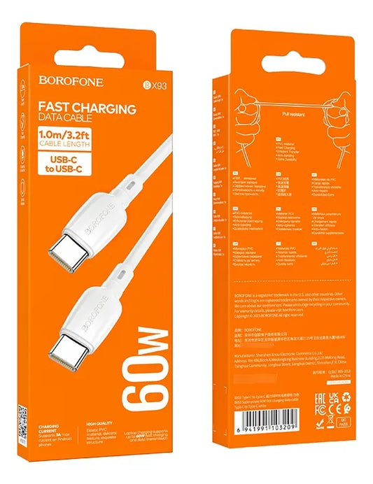 Cable Tipo C de Carga Rápida BX93 BLANCO, 60W - 3A