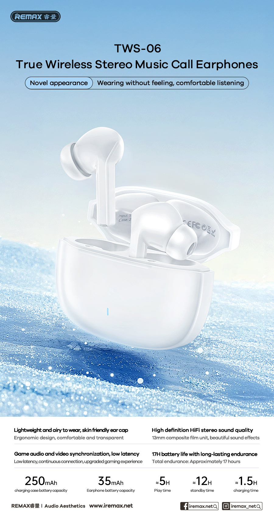 REMAX TW06 – Audífonos Bluetooth True Wireless (TWS)