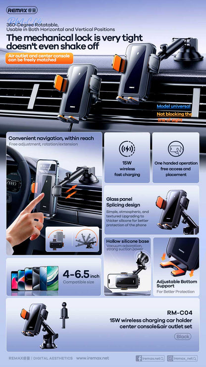 Remax RM-C04 – Soporte para Auto con Carga Inalámbrica Rápida