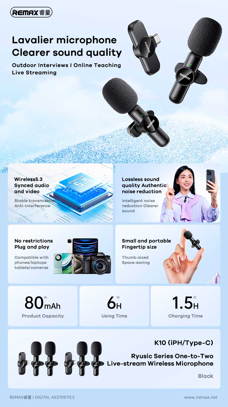 Remax K10 – Micrófono Lavalier Profesional para Celular y Cámara