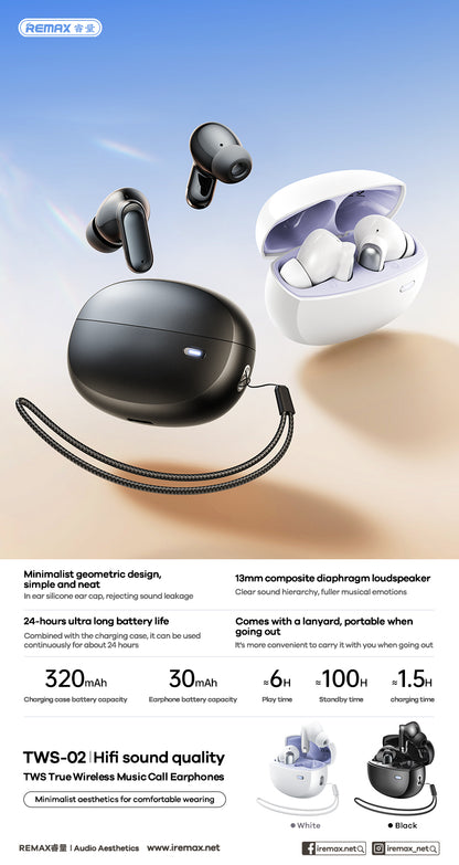 REMAX TW02 – Audífonos Bluetooth True Wireless (TWS)