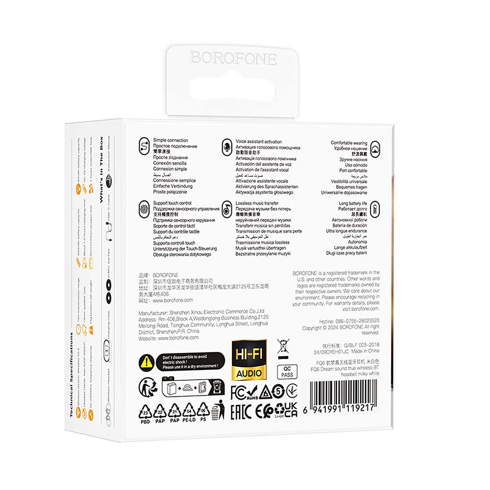 Audífonos Inalámbricos Borofone FQ6 Color Blanco