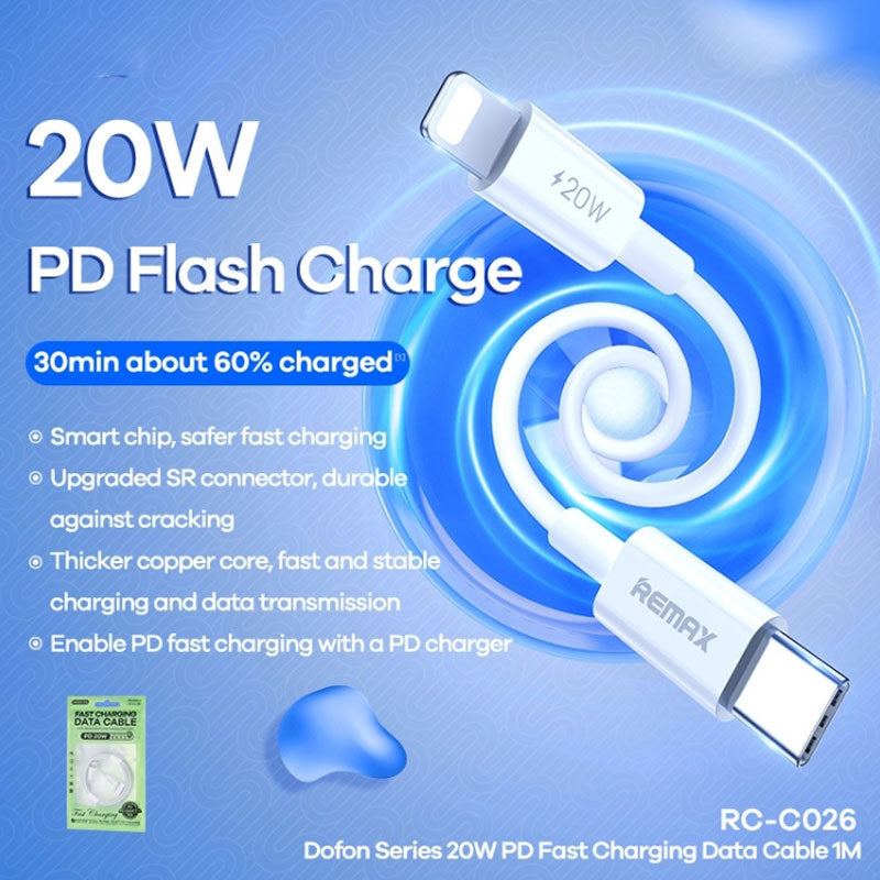 Cable Remax RC-C026 20W  Carga rápida tu iPhone