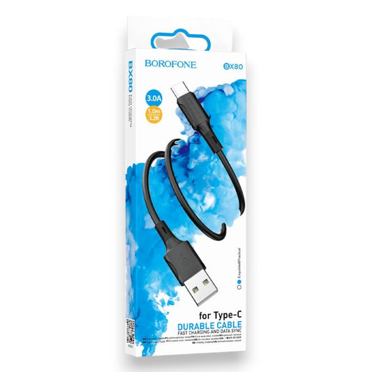 CABLE CARGA RAPIDA BX80 TIPO USB-C 3A - NEGRO