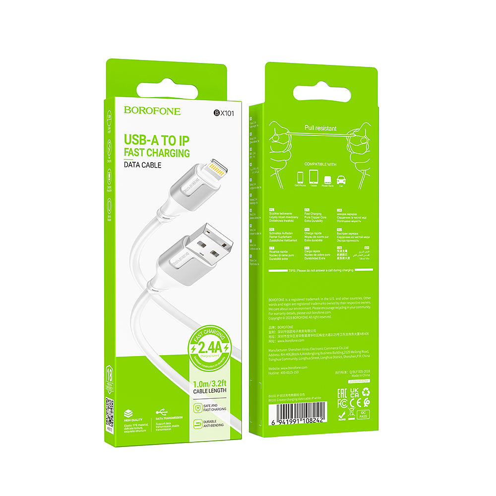 Cable BOROFONE BX101  USB-A para iPh (Blanco)  2.4A