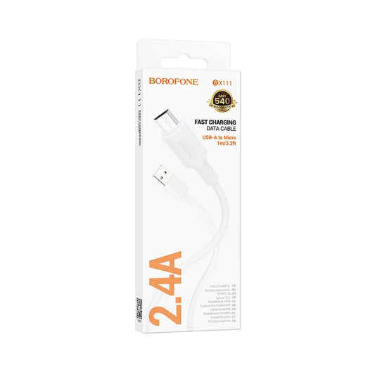 Cable de Carga Rápida BOROFONE BX111 Blanco Micro USB 2.4A