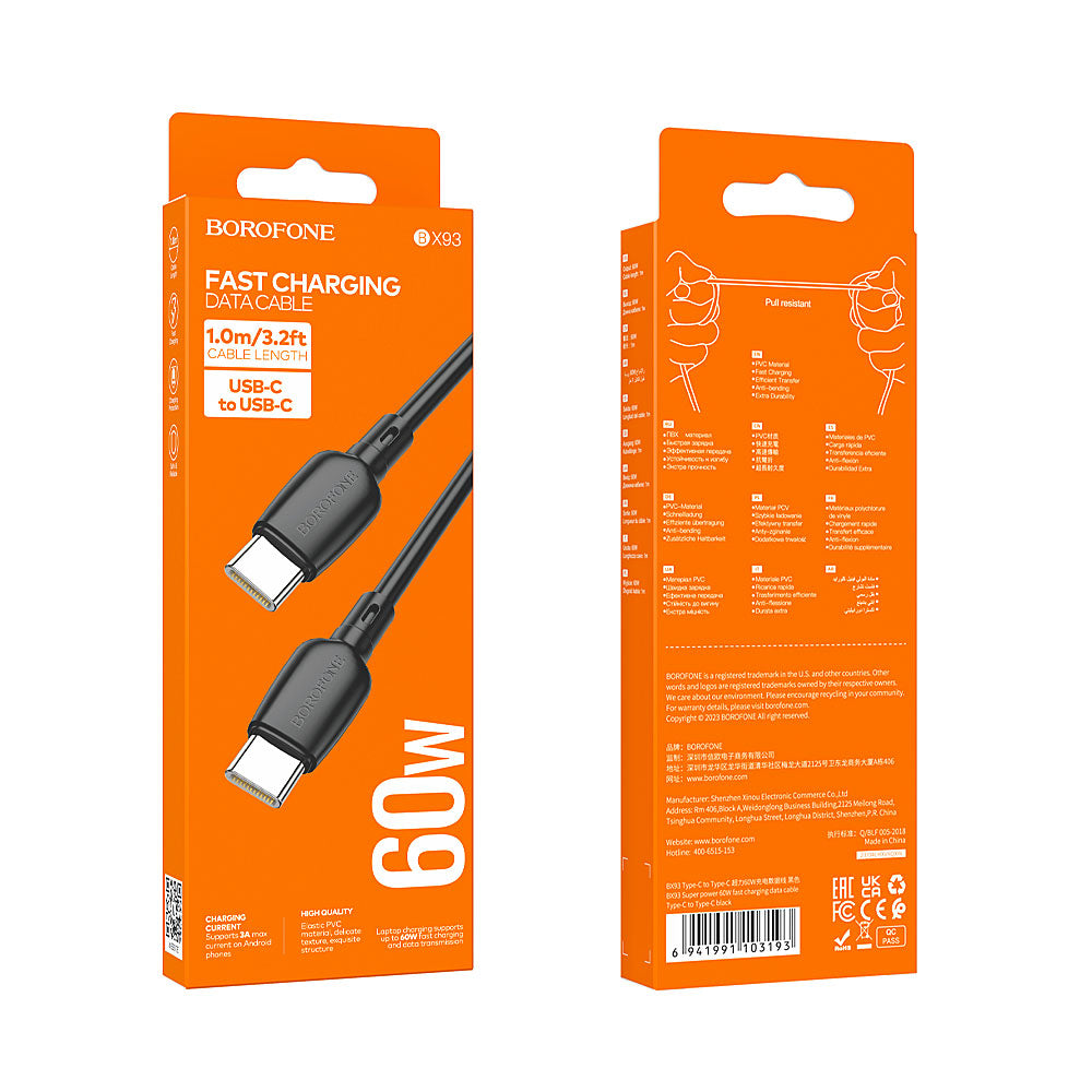 Cable Tipo C de Carga Rápida BX93 NEGRO, 60W - 3A