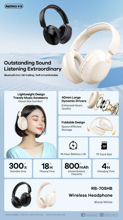 REMAX RP-705HB – Audífonos Inalámbricos Bluetooth Over-Ear